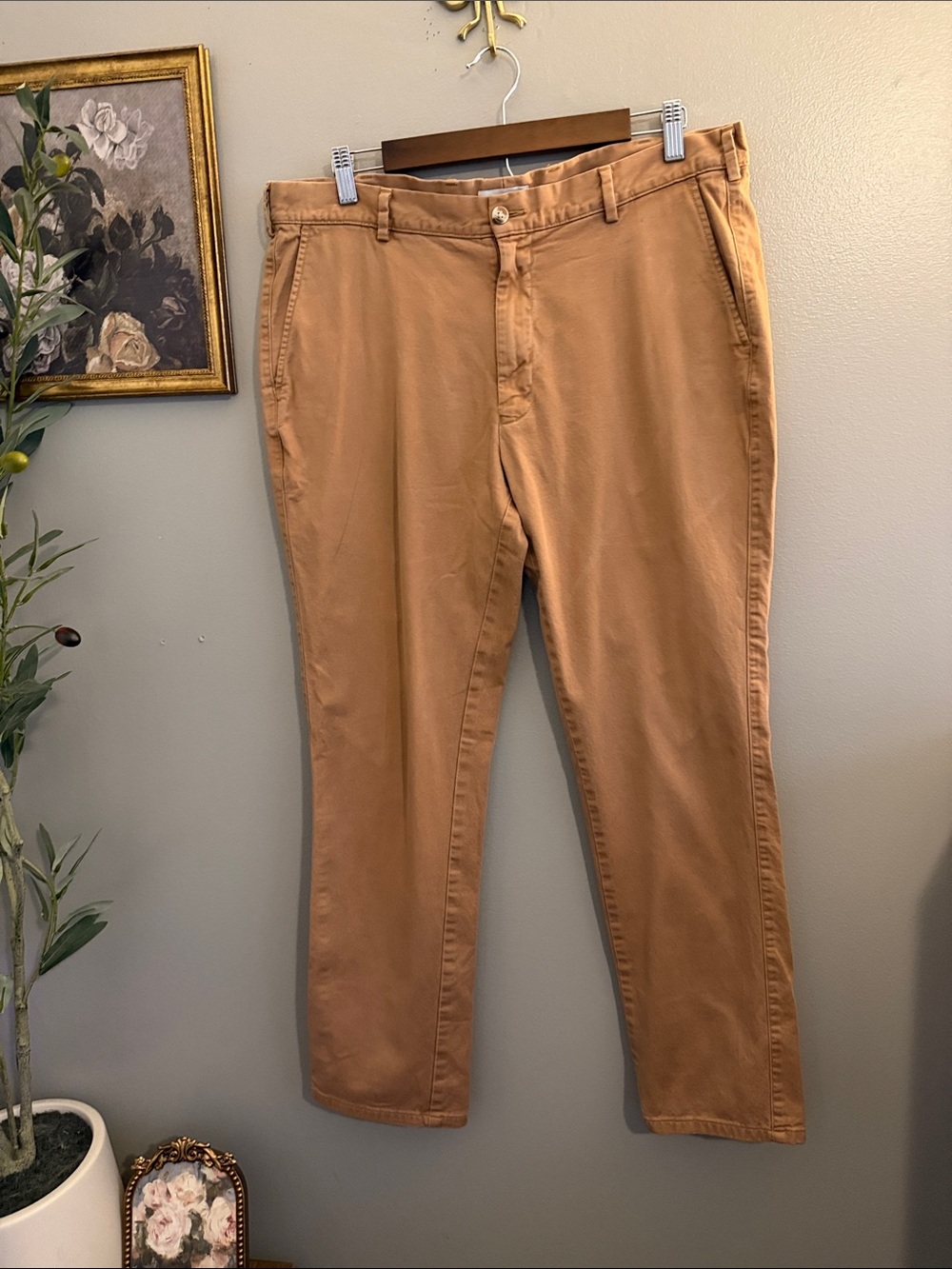 Peter Millar Men’s Chino Pants Size 36x29 Brown Tan Straight Flat Front Cotton - Picture 2 of 7